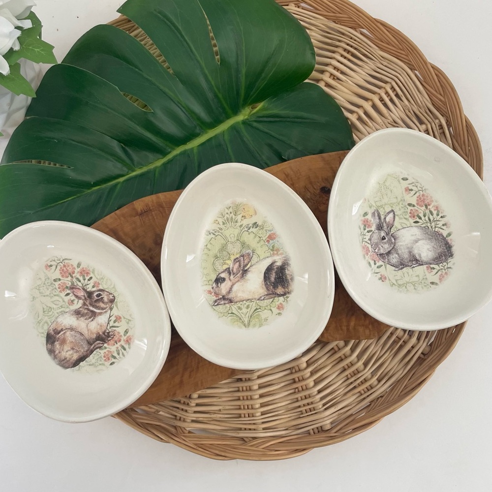 Pottery Barn Springtime Easter Bunny Rabbit egg bowls four different set of 3